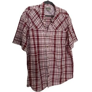 Duluth Trading Men's XL Button Down Short Sleeve Plaid Maroon Orange VT Hokies